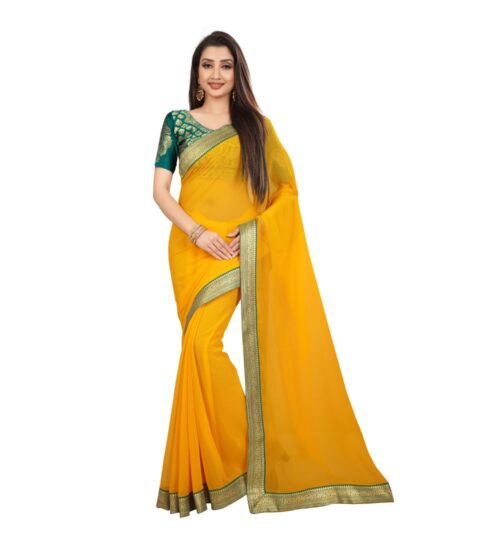 Generic Women’s Chiifon, Jacquard Blouse Saree(Yellow,5-6 Mtrs)