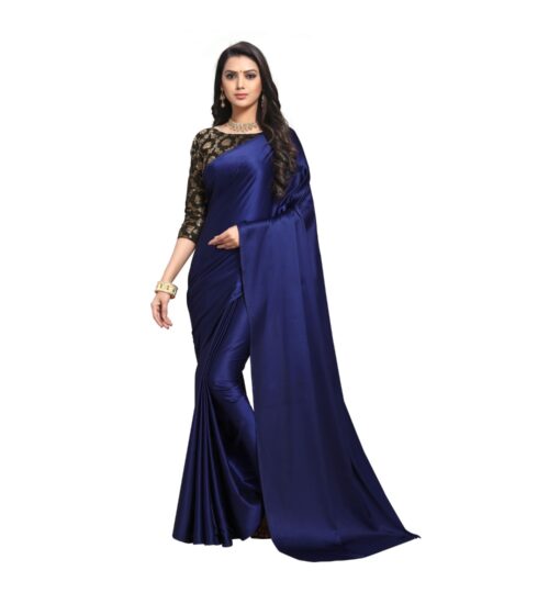 Generic Women’s Satin Saree(Blue,5-6 Mtrs)