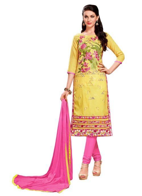 Generic Women’s Glaze Cotton Unstitched Salwar Suit-Material With Dupatta (Yellow ,2.3 Mtrs)