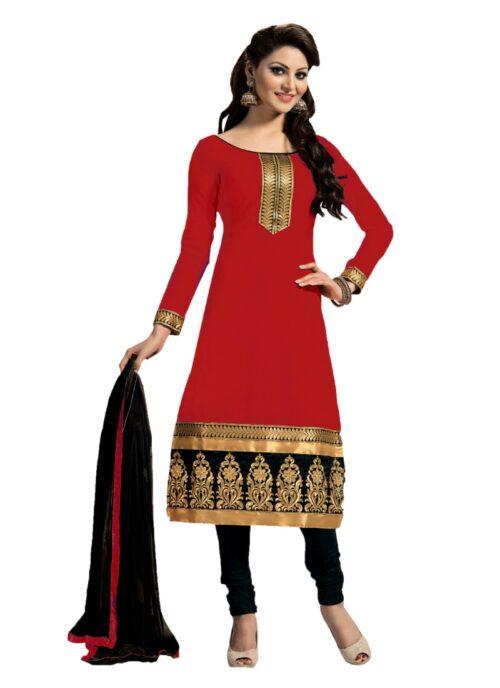 Generic Women’s Chanderi Unstitched Salwar Suit-Material With Dupatta (Red,2 Mtrs)