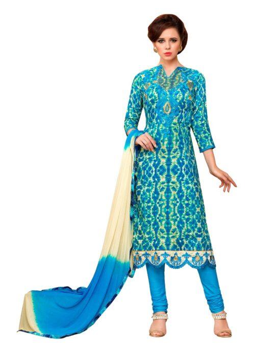 Generic Women’s Glaze Cotton Unstitched Salwar Suit-Material With Dupatta (Sky Blue & Multi,2.3 Mtrs)