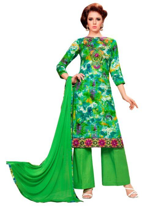 Generic Women’s Glaze Cotton Unstitched Salwar Suit-Material With Dupatta (Green & Multi,2.3 Mtrs)