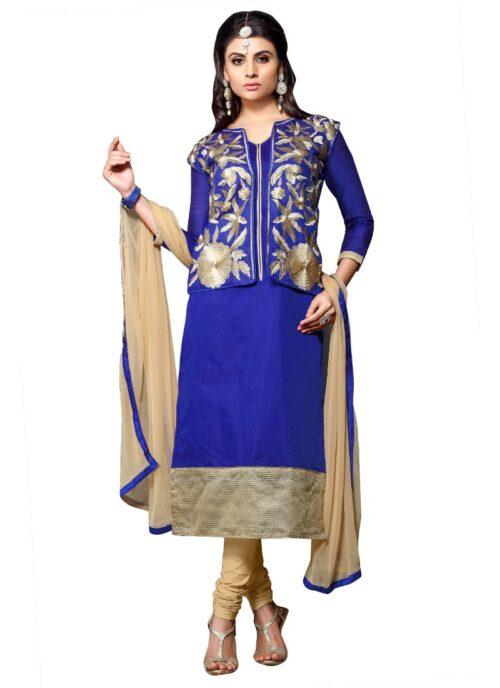 Generic Women’s Chanderi Unstitched Salwar Suit-Material With Dupatta (Blue,2.3 Mtrs)