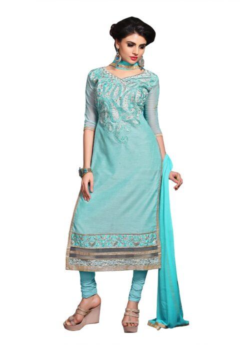 Generic Women’s Chanderi Unstitched Salwar Suit-Material With Dupatta (Light Sea Green,2.3 Mtrs)