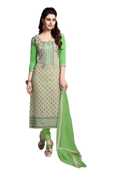 Generic Women’s Cotton Unstitched Salwar Suit-Material With Dupatta (Beige, Green,2.2 Mtrs)