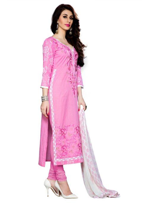 Generic Women’s Cotton Unstitched Salwar Suit-Material With Dupatta (Light Pink,2.3 Mtrs)