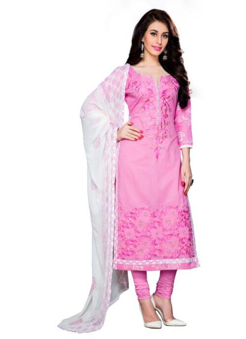 Generic Women’s Cotton Unstitched Salwar Suit-Material With Dupatta (Light Pink,2.3 Mtrs)