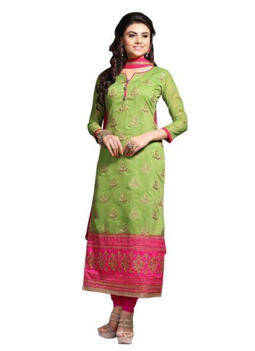 Generic Women’s Chanderi Unstitched Salwar Suit-Material With Dupatta (Green,2.3 Mtrs)