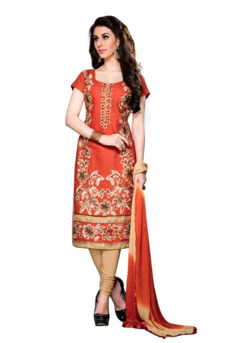 Generic Women’s Cotton Unstitched Salwar Suit-Material With Dupatta (Orange,2.3 Mtrs)