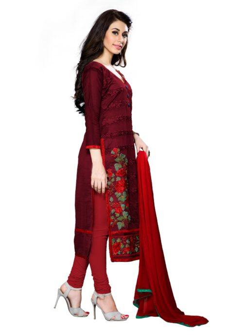 Generic Women’s Cotton Unstitched Salwar Suit-Material With Dupatta (Dark Maroon,2.3 Mtrs)