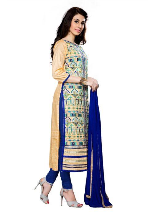 Generic Women’s Cotton Unstitched Salwar Suit-Material With Dupatta (Beige,2.3 Mtrs)