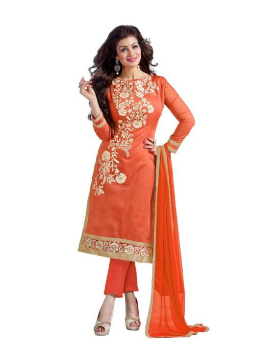 Generic Women’s Chanderi Unstitched Salwar Suit-Material With Dupatta (Peach,2 Mtrs)