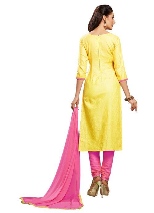 Generic Women’s Glaze Cotton Unstitched Salwar Suit-Material With Dupatta (Yellow ,2.3 Mtrs)