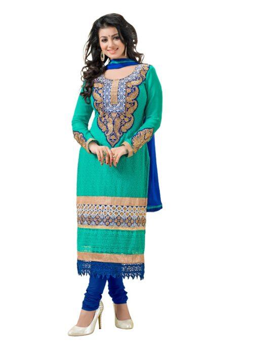 Generic Women’s Georgette Unstitched Salwar Suit-Material With Dupatta (Green,2.3 Mtrs)