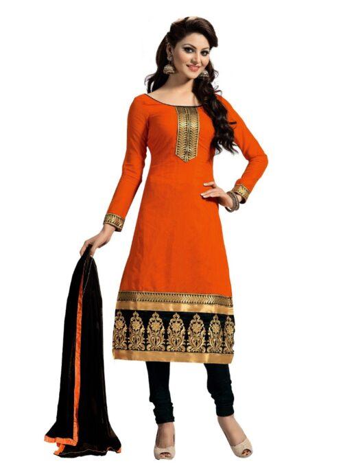 Generic Women’s Chanderi Unstitched Salwar Suit-Material With Dupatta (Orange,2 Mtrs)