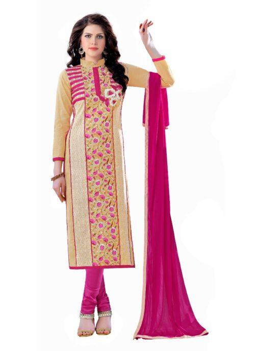 Generic Women’s Cotton Unstitched Salwar Suit-Material With Dupatta (Beige,2.3 Mtrs)