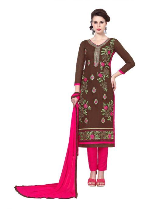 Generic Women’s Cotton Unstitched Salwar Suit-Material With Dupatta (Coffee,2.3 Mtrs)