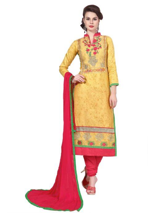 Generic Women’s Cotton Unstitched Salwar Suit-Material With Dupatta (Yellow,2.3 Mtrs)