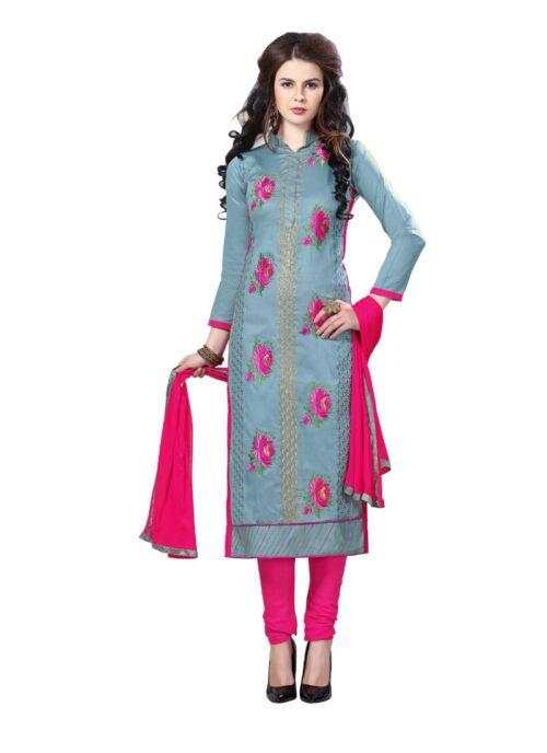 Generic Women’s Cotton Unstitched Salwar Suit-Material With Dupatta (Grey ,2.3 Mtrs)