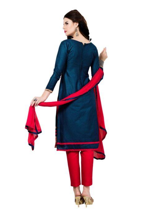 Generic Women’s Cotton Unstitched Salwar Suit-Material With Dupatta (Dark Blue ,2.3 Mtrs)