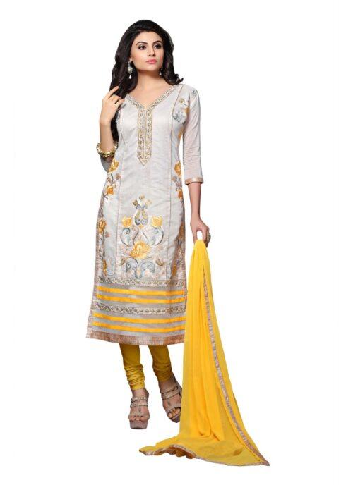 Generic Women’s Chanderi Unstitched Salwar Suit-Material With Dupatta (Yellow,2.3 Mtrs)