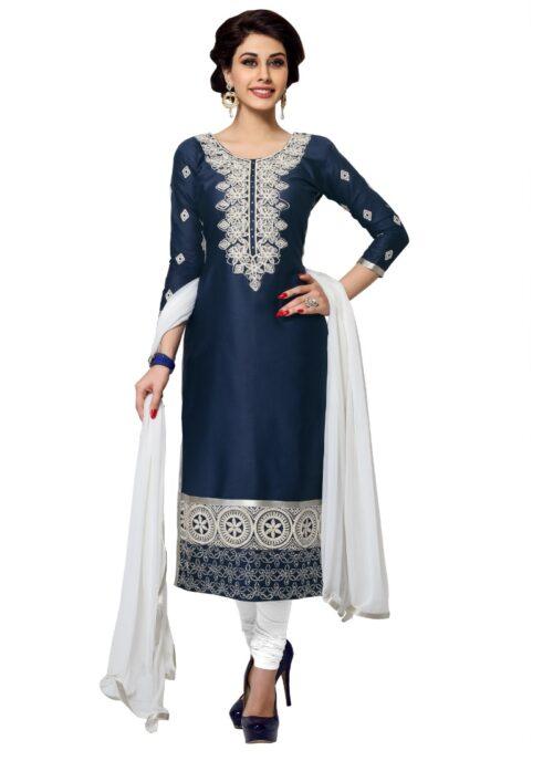 Generic Women’s Cotton Unstitched Salwar Suit-Material With Dupatta (Navy Blue,2.2 Mtrs)