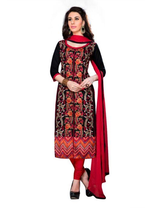 Generic Women’s Cotton Unstitched Salwar Suit-Material With Dupatta (Black,2.3 Mtrs)