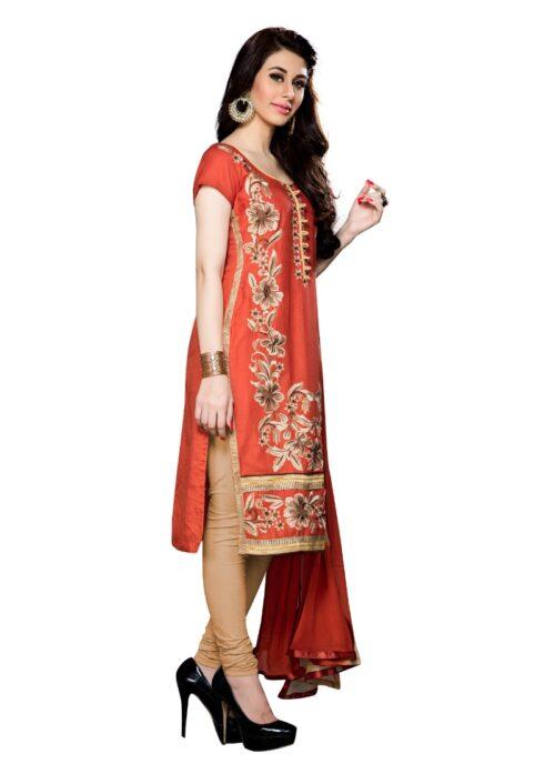 Generic Women’s Cotton Unstitched Salwar Suit-Material With Dupatta (Orange,2.3 Mtrs)