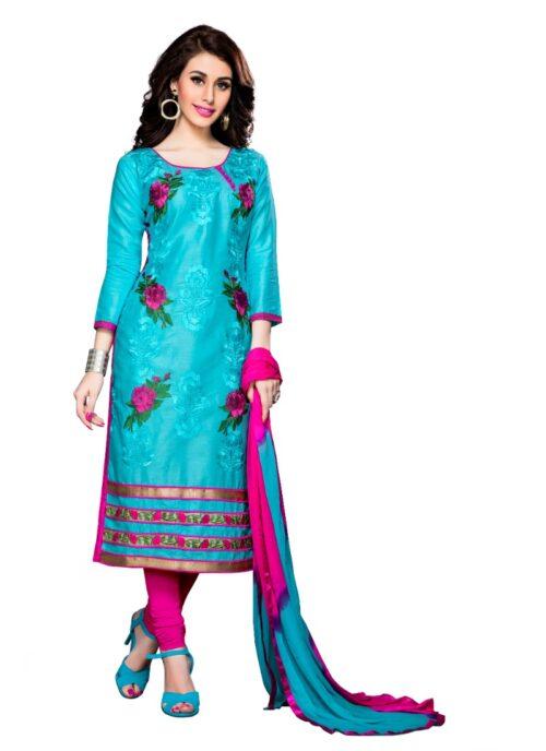 Generic Women’s Cotton Unstitched Salwar Suit-Material With Dupatta (Sky Blue,2.3 Mtrs)