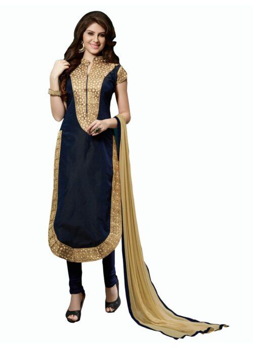 Generic Women’s Chanderi Unstitched Salwar Suit-Material With Dupatta (Black,2 Mtrs)