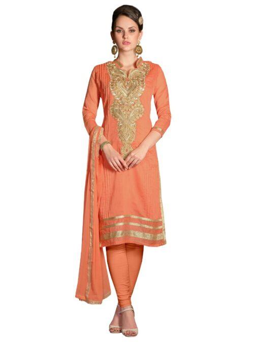 Generic Women’s Chanderi Unstitched Salwar Suit-Material With Dupatta (Orange,2.2 Mtrs)