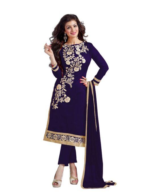 Generic Women’s Chanderi Unstitched Salwar Suit-Material With Dupatta (Navy Blue,2 Mtrs)