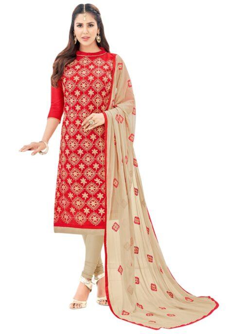 Generic Women’s Chanderi Unstitched Salwar Suit-Material With Dupatta (Red,2.2 Mtrs)