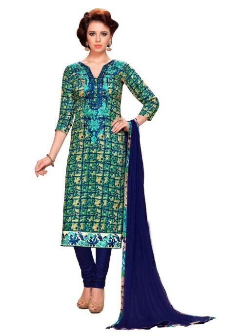 Generic Women’s Glaze Cotton Unstitched Salwar Suit-Material With Dupatta (Blue & Green,2.3 Mtrs)