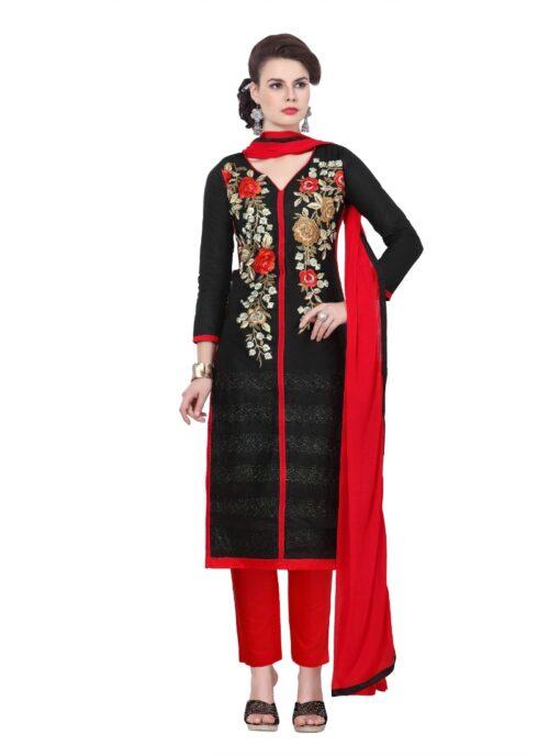 Generic Women’s Cotton Unstitched Salwar Suit-Material With Dupatta (Black,2.3 Mtrs)