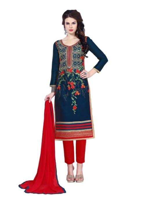 Generic Women’s Cotton Unstitched Salwar Suit-Material With Dupatta (Dark Blue ,2.3 Mtrs)