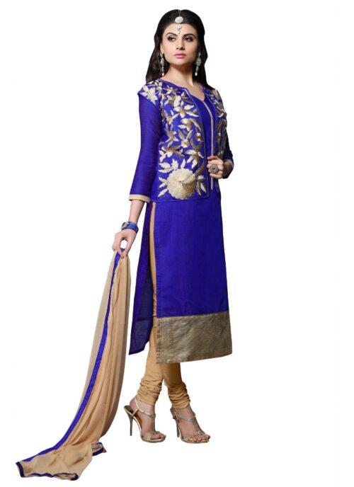 Generic Women’s Chanderi Unstitched Salwar Suit-Material With Dupatta (Blue,2.3 Mtrs)