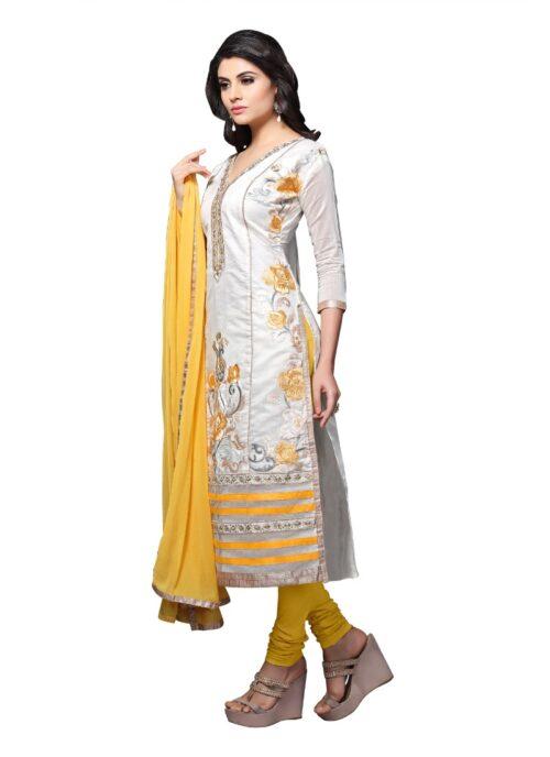 Generic Women’s Chanderi Unstitched Salwar Suit-Material With Dupatta (Yellow,2.3 Mtrs)