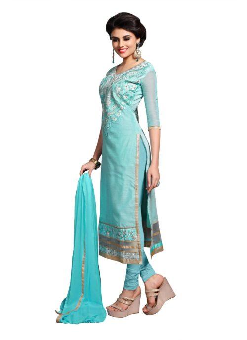 Generic Women’s Chanderi Unstitched Salwar Suit-Material With Dupatta (Light Sea Green,2.3 Mtrs)