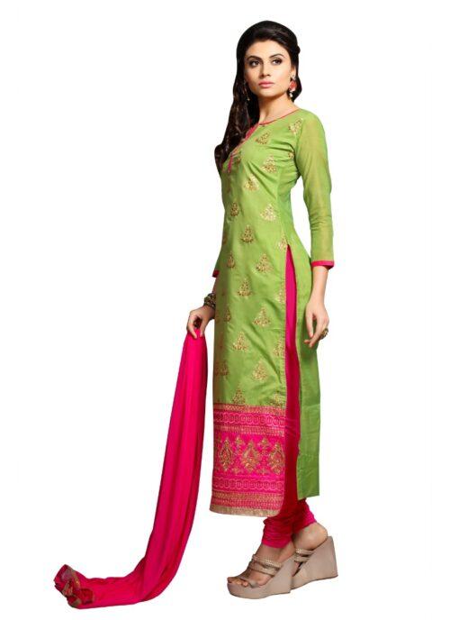 Generic Women’s Chanderi Unstitched Salwar Suit-Material With Dupatta (Green,2.3 Mtrs)