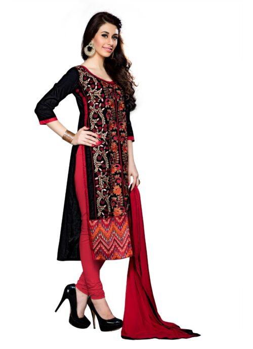 Generic Women’s Cotton Unstitched Salwar Suit-Material With Dupatta (Black,2.3 Mtrs)