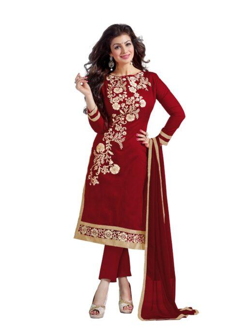 Generic Women’s Chanderi Unstitched Salwar Suit-Material With Dupatta (Maroon,2 Mtrs)