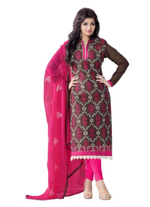 Generic Women’s Chanderi Unstitched Salwar Suit-Material With Dupatta (Brown,2.2 Mtrs)