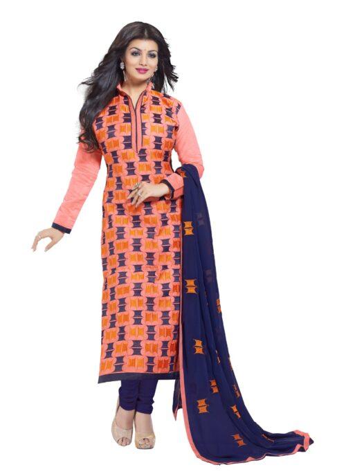 Generic Women’s Chanderi Unstitched Salwar Suit-Material With Dupatta (Orange,2.2 Mtrs)