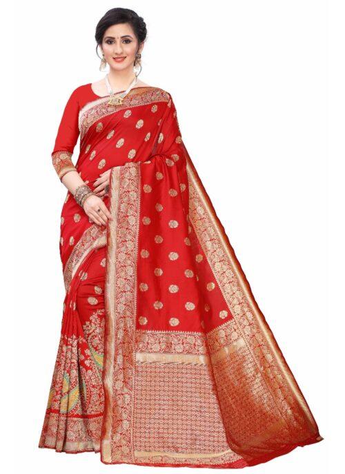 Generic Women’s Silk Blend Saree (Red ,5-6Mtrs)