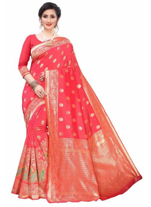 Generic Women’s Silk Blend Saree (Peach ,5-6Mtrs)