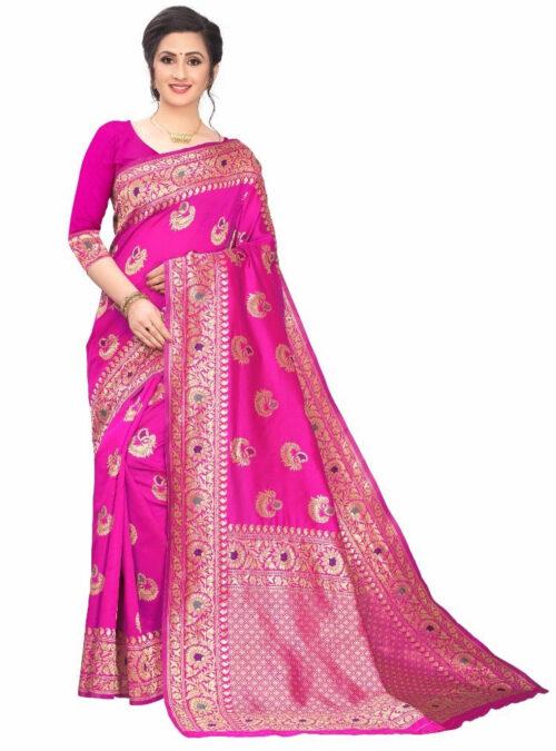 Generic Women’s Jacquard Saree (Pink ,5-6Mtrs)