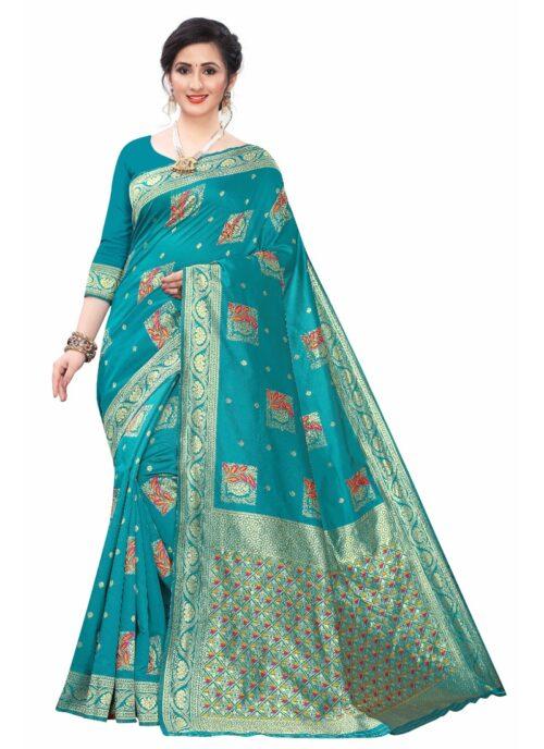 Generic Women’s Silk Blend Saree (Rama ,5-6Mtrs)