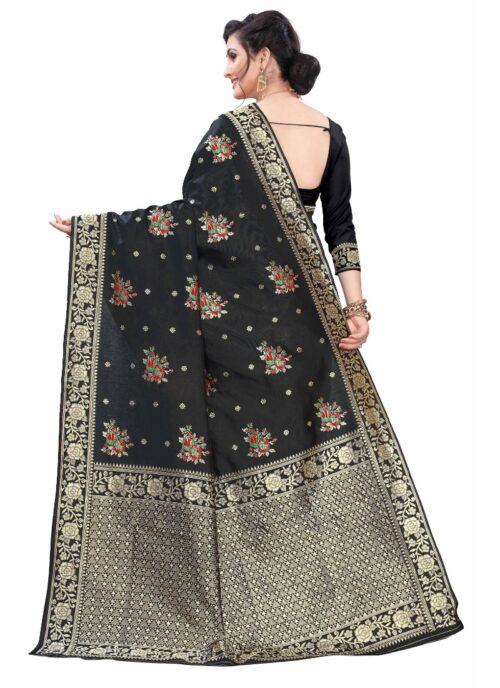 Generic Women’s Silk Blend Saree (Black ,5-6Mtrs)