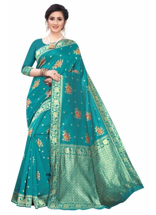 Generic Women’s Silk Blend Saree (Rama ,5-6Mtrs)